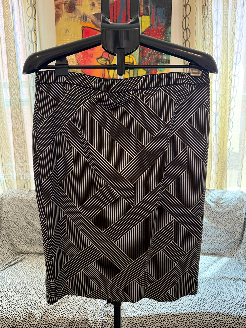Ann Taylor Black and White Geometric Pencil Skirt